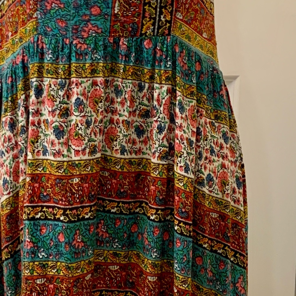 Free People Boho Patchwork Floral Print Short Sleeve high low Midi Dress M - Picture 3 of 7